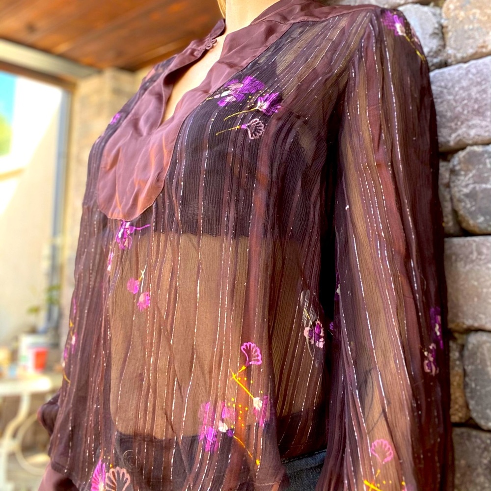 Free People Flowy Sheer Flower Blouse